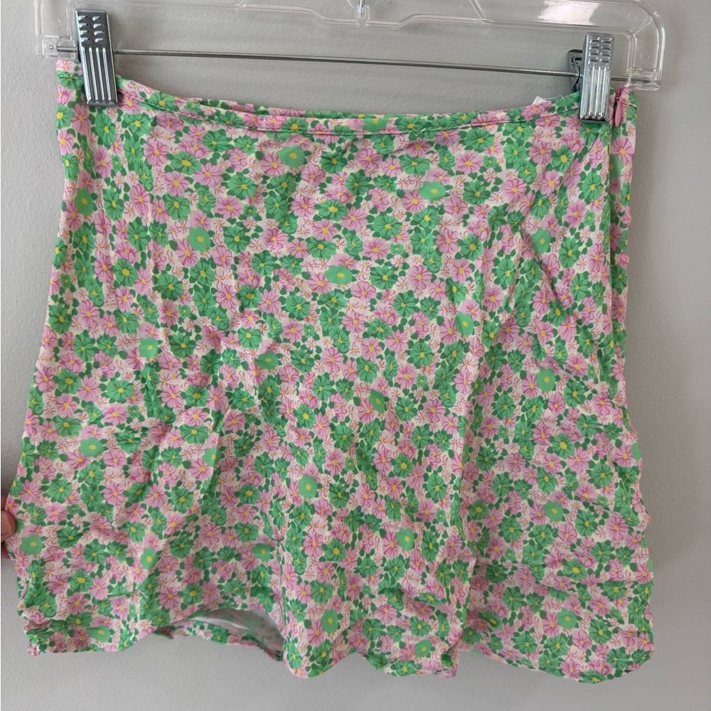 Zara Pink & Green Floral Skater Mini Skirt
